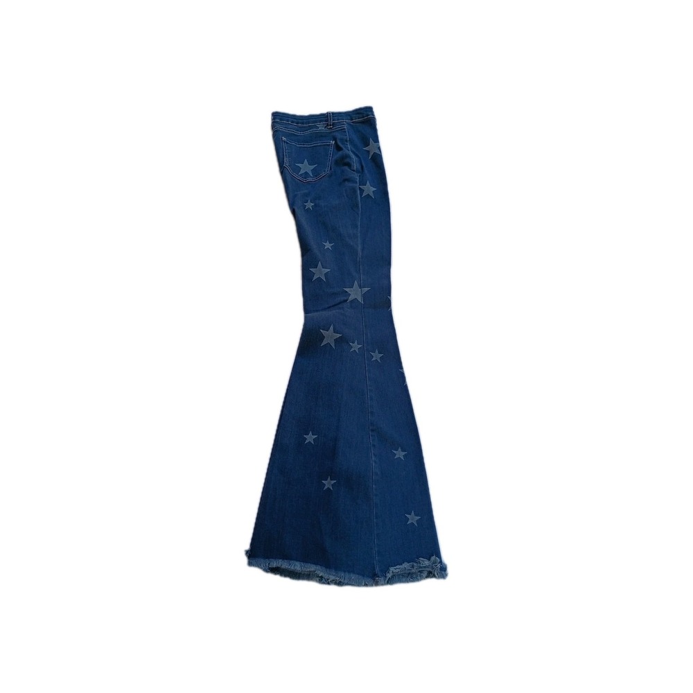 Nasty Gal Retro Star Print Flare Jeans Women’s 10 High Rise Bell Bottom Festival